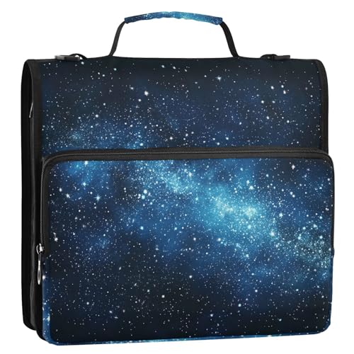 Blue Star Zipper Binder 3 Ring 1.5 Inch School Binder Organizer with Shoulder Strap Handle File Folder Pockets Large Capacity Students Girl Boy Men Office Work - color: Blue Star