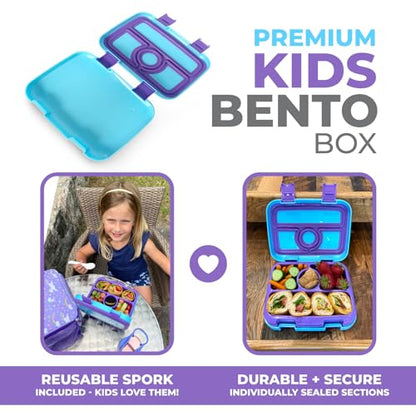 kinsho Bento Lunch Box for Kids Toddlers, 4 Portion Sections Secure Lid, Microwave Safe BPA Free Removable Tray, Pre-School Kid Daycare Lunches Snack Container Ages 3 to 5 Blue Purple - color: Blue-Purple Bento
