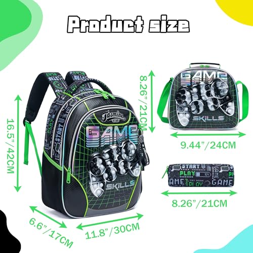 Backpack for Girls Elementary Preschool Kids Lunch Box for School - color: 02 Green Game