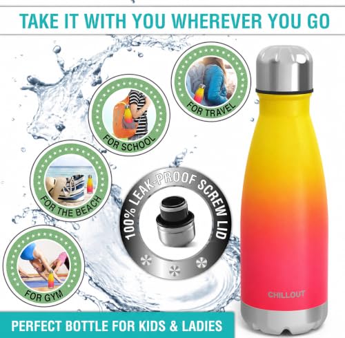 CHILLOUT LIFE 12oz Kids Insulated Stainless Steel Water Bottle, Leak Proof | Small Metal Water Bottle, Keeps Drinks Cold 24H & Hot 12H, Leak-Proof Screw Lid, Perfect for School, Travel & Sports - color: Nectarine