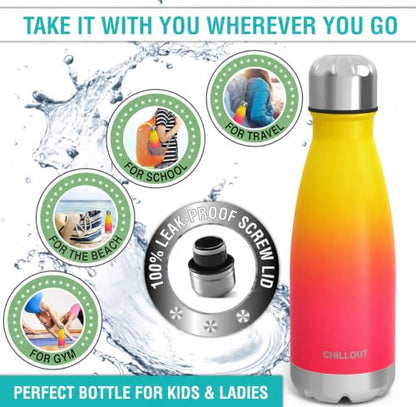 CHILLOUT LIFE 12oz Kids Insulated Stainless Steel Water Bottle, Leak Proof | Small Metal Water Bottle, Keeps Drinks Cold 24H & Hot 12H, Leak-Proof Screw Lid, Perfect for School, Travel & Sports - color: Nectarine
