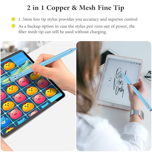 Stylus Pen for Touchscreen, Kenkor Rechargeable Digital Fine Point Active Tablet Pencil, Stylus Pen for iPhone/Switch/Android/Apple iPad Pro/Air/Mini/Samsung/Cellphone/Tablet Drawing & Writing - Blue - color: Blue