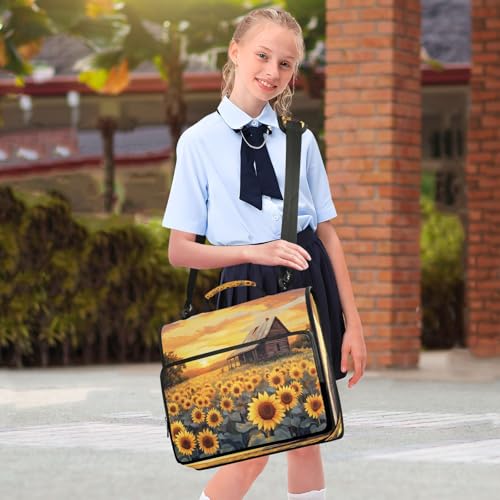 3 Ring Zipper Binder Wooden House Sunflower Binders Bag with Shoulder Strap 500 Sheets Paper Organizer Trapper Keeper Documents Storage File Folder for School Office - color: A496