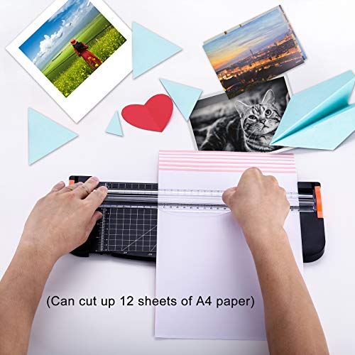 ArtAt A4 Paper Cutter 12 inch Black Paper Trimmer with Sliding Safety Blade | Precision cutting with side ruler for scrapbooks, cardstock, DIY craft, photos, coupon, labels, classroom craft projects