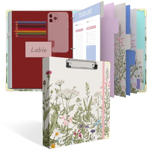 3 Ring Binder, 1 Inches Cute Round Ring Binder with Clipboard, Dividers Tabs, PVC Zipper Bag Sleeves & to Do List Planners, Decorative Binder School, Office Supplies-Garden Flowers - color: Garden Flowers, size: 1" Binder with Dividers