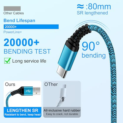 USB C Charger Cable Fast Charging 3 Pack 6ft for iPhone 17 16 15 Pro Max/15 Plus/15 Pro/15, 3.1A Braided Car Cord USB A to USB C Android Phone Power Cord for Samsung Galaxy S24 A54 A14 S23 Ultra S22