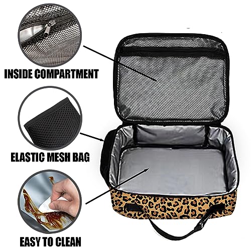Leopard Print Lunch Bag Reusable Insulated Cheetah Lunch Box Keep Food Cooler Thermal Lunch Tote for Women Men - color: Leopard Print