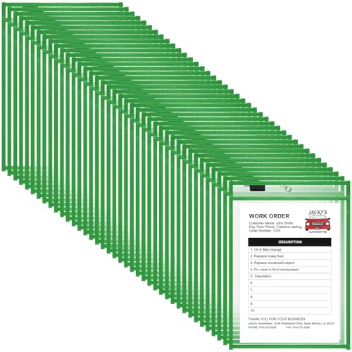 Nezyo Dry Erase Pockets Plastic Job Ticket Holders Shop Holder Order Pockets Clear Sleeves Tickets Folders Plastic Sleeves Paper Teacher Supplies for Classroom(12 x 9.5 in,Green,50 Pcs) - color: Green, size: Letter Size 8.5 x 11 in