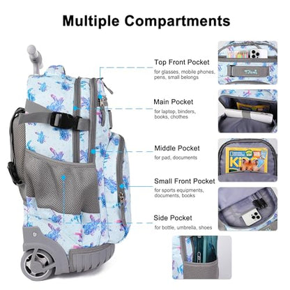 Tilami Rolling Backpack, 18 inch Shoulder Drop, Concealed Pockets and Wheel Cover, Laptop Backpack for Boys and Girls, Turtle Blue - color: Turtle Blue