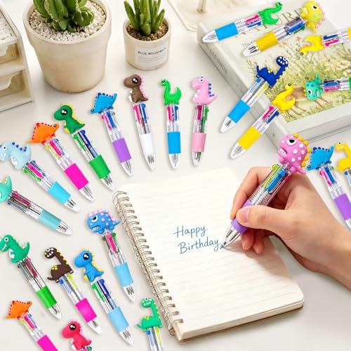 24Pcs Mini Multicolor Pens in One, 4-in-1 Cute Fun Ballpoint Pens Bulk for Dinosaur Party Favors Back to School Gifts for Classroom Birthday Gifts (Dinosaur) - style: Dinosaur