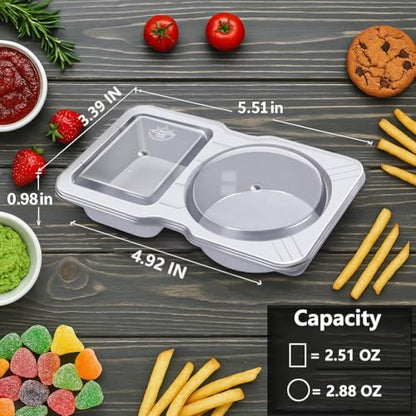 12 Sets Reusable Snack Containers Double Compartment Snackle Box Container with Lids - Leak-Proof BPA-Free Food Storage, Condiments Portion Control Dip Cups for Kids School Lunches, Meal Prep, Takeout - color: Transparent 12-pack