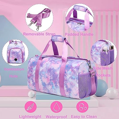 Jumpopack Duffle Dance Bag for Girls - Ballet, Gymnastics & Sports - Sleepover & Overnight Bag with Shoe Compartment,Tie Dye Purple - color: Tie Dye Purple