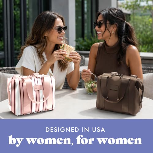 Fit & Fresh Remi Lunch Bag for Women Work – Neoprene Lunch Tote with Containers & Ice Pack, Reusable Meal Prep Lunch Box, Large Capacity, Machine Washable - color: Pink Chunky Stripe