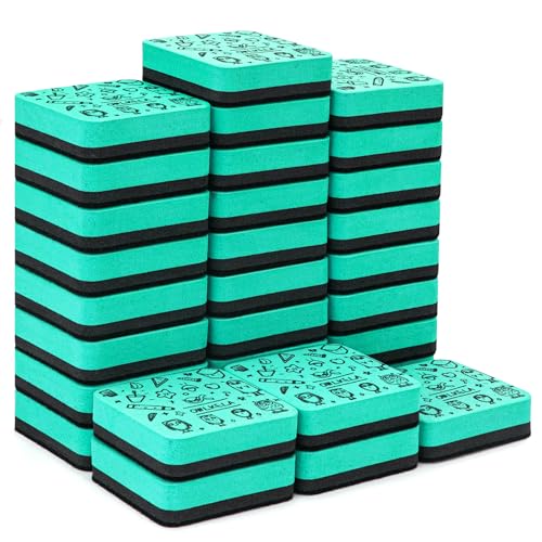 OWLKELA 30 Pack Magnetic Cyan Whiteboard Eraser, EVA Material with Felt Bottom for Cleaning Dry Erase Markers on Magnetic Soft Whiteboard, Glass Whiteboard and Dry Erase Board - color: Cyan, size: 30 Pcs