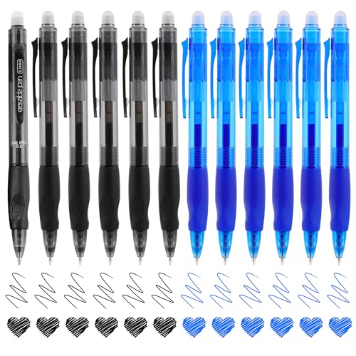 USUAL Retractable 6 Black 6 Blue Erasable Gel Pens Clicker, Fine Point(0.5mm),Make Mistakes Disappear, Premium Comfortable Grip, Smooth Writing Pen Office Back-to-School Supplies - color: 6 Black 6 Blue