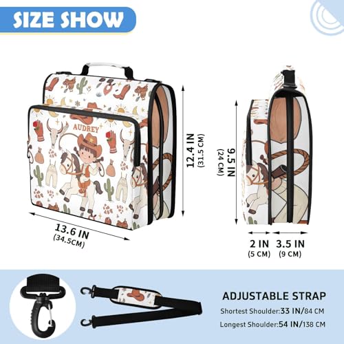 Cute Cowgirl Wild West Orange 3 Ring Zipper Binder Bag with Strap, Personalized Name Trapper Keeper Binder - 2" Binder with Pockets Holds 500 Sheets, Laptop & More - Durable & Easy to Carry - color: Option H