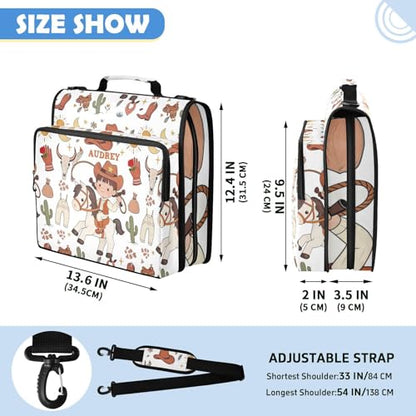 Cute Cowgirl Wild West Orange 3 Ring Zipper Binder Bag with Strap, Personalized Name Trapper Keeper Binder - 2" Binder with Pockets Holds 500 Sheets, Laptop & More - Durable & Easy to Carry - color: Option H