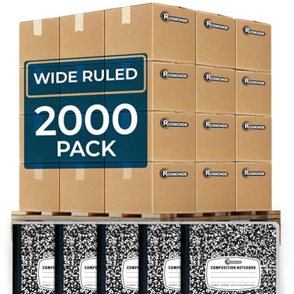 Rosmonde 2000 Pack (Pallet) Composition Notebooks Bulk, Wide Ruled, Full Pallet of Notebooks, 100 Sheets (200 Pages), 9-3/4 x 7-1/2, Bulk Notebooks for School, Bulk Office Notebooks, 4-7 Days Transit - size: 2000 Pack | Full Pallet, style: Wide Ruled - Bl