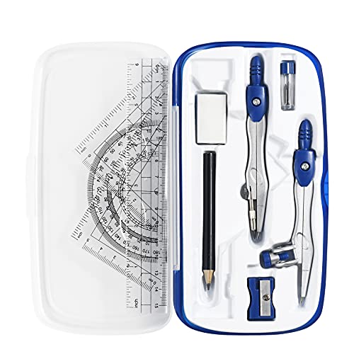 Vobou Math Geometry Sets 10 Pcs, Student Supplies Kit, for School,Navy Blue | Shatterproof Storage Box,Includes Rulers,Protractor,Compass,Eraser,Pencil Sharpener,Lead Refills,Pencil, for Drafting - color: Navy Blue
