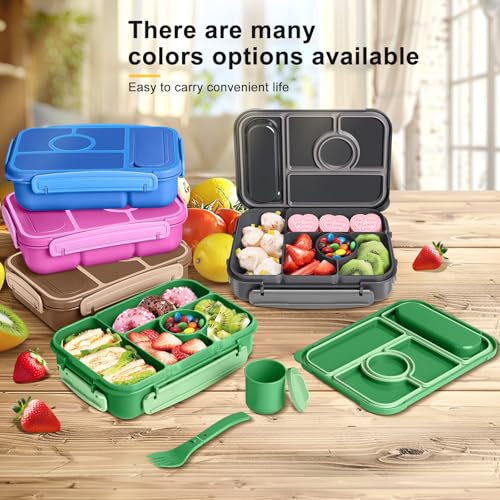 Amathley Bento Box Adult Lunch Box Kids,Lunch Containers for Adults/Kids/Toddler,5 Compartments Bento Lunch Box with Sauce Vontainers,Microwave & Dishwasher & Freezer Safe,BPA-Free (Emerald green) - color: Emerald Green
