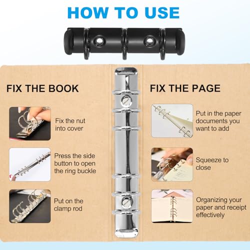 PATIKIL A8 3-Hole Ring Binder Mechanisms, 2 Set Binder Spines Replacement for Office Planners Documents Recipes Organization Storage, Black - color: Black
