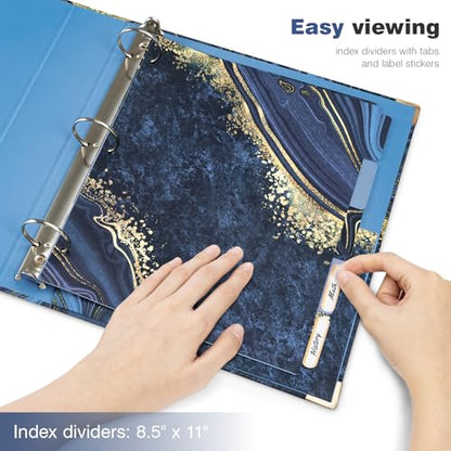 Ospelelf 3 Ring Binder, 1.5 Inch, Letter Size (11" x 8.5") with 5 Tab Dividers, File Folder Labels and Low Profile Clipboards, Blue Marble Binder for School and Office Supplies - color: Blue Marble, size: 1.5in（Letter Size）