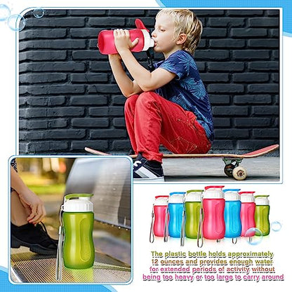 Domensi 36 Pack 12 oz Kids Plastic Water Bottles Reusable Plastic Sports Water Bottles Wide Mouth Leak Proof Lightweight for Boys Girls Child Toddler to School Travel Camping, DIY Gift