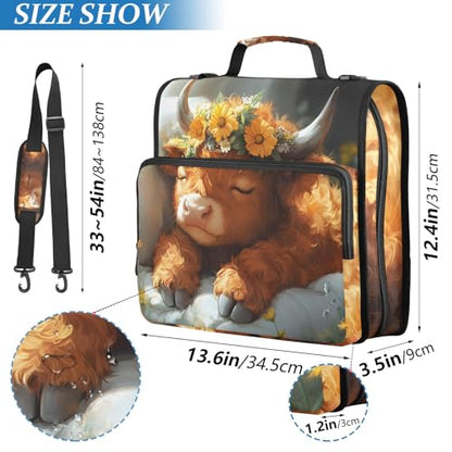 Cute Highland Cow 3 Ring Zipper Binder Bag Binder Organizer with Handle Shoulder Strap for School Work Office Supplies - color: Cute Highland Cow