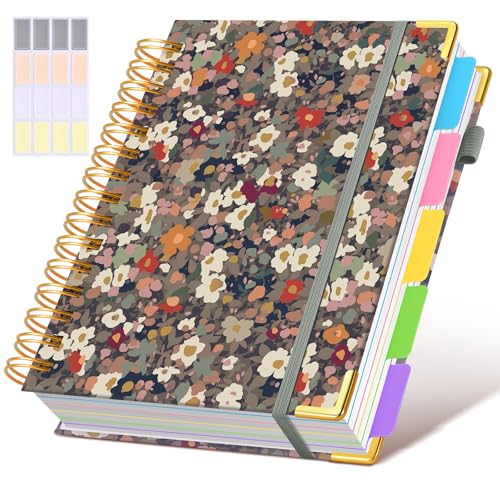 Hardcover Spiral Notebook journal with Removable Dividers Tabs, 300 Pages 5 Subject Notebook College Ruled, 100GMS Notebooks for Work School Note taking,Lined Journal for Women,A5-Flower - color: Flower, size: 6.2"x8.2"