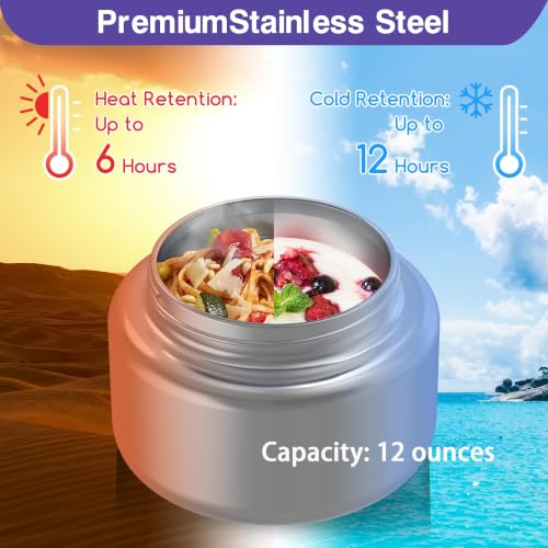 Bento Box for Kids - Leak-Proof Bento Lunch Box with Insulated Thermo Food Jar - 4 Compartments, 1 Removable Divider, 1 Spoon, 1 Fork - Dishwasher Safe, BPA-Free (Light purple) - color: Light Purple