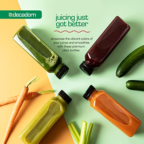 DECADORN 12 oz Juice Bottles with Caps, 20 Pack, Made in USA | BPA-Free Plastic Bottles, Tamper-Evident Lids, Leak-Resistant, Shatterproof, Disposable & Recyclable, for Fridge Storage - size: 12 oz 20 Pack