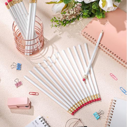 24 Pcs Round Pencils with Eraser 2 HB Cute Pencils Bulk for School Graphite Wood Color Unsharpened Pencil for Drawing Sketching Wedding School Teacher Supplies Student Reward(White) - color: White