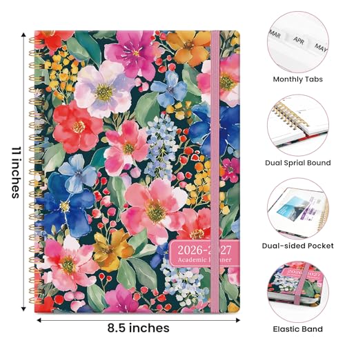 Planner 2026-2027, Academic Planner Weekly and Monthly, Jul 2026 - Jun 2027, Spiral Bound School Planning Tool with Tabs and Pocket, Perfect for Students & Teacher, 6.3" x 8.5", Petal Harmony - color: Z-Petal Harmony, size: 6.3"x8.5" (A5)