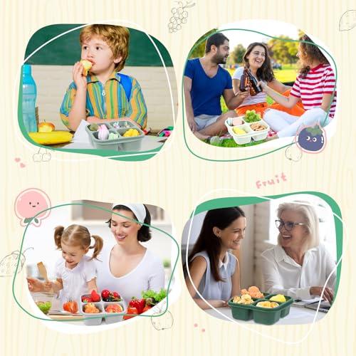 Honeydak 5 Pack Snack Containers 4 Compartment Bento Snack Boxes Reusable Lunchable Containers with Lids Divided Meal Prep Lunch Food Storage Box for School Work Travel(Sage,Equal) - color: Sage, style: Equal