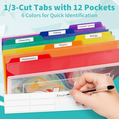 Binditek 12-Pocket Poly Project Organizer, 6 Dividers, Pink | Multi Pocket Folder, Heavyweight Poly Cover, Clear Front Pocket, 1/3-Cut Tabs, Fixed Zipper Pouch, Letter Size - color: Pink