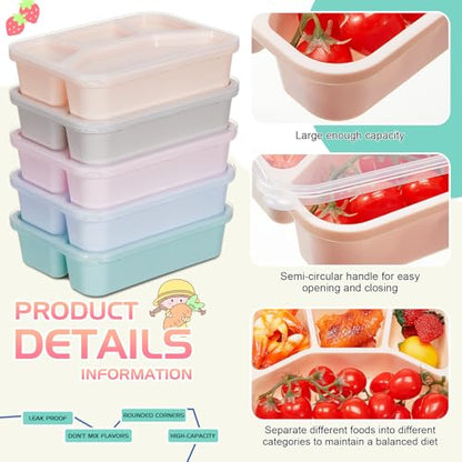 Honeydak 5 Pack Snack Containers 4 Compartment Bento Snack Boxes Reusable Lunchable Containers with Lids Divided Meal Prep Lunch Food Storage Box for School Work Travel(Macaroon,Mixed) - color: Macaroon, style: Mixed