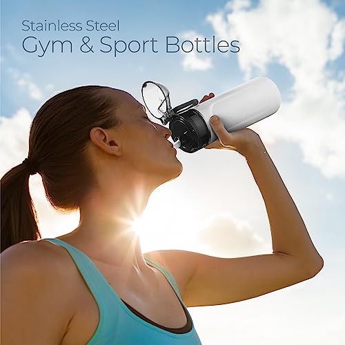 SipX™ Premium Stainless Steel Water Bottle with Straw Lid 18 oz (532 mL). Triple Insulated, Leakproof, BPA-Free – Slim, Durable Bottle for School, Gym, Office – White - color: White