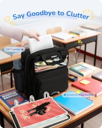Zipper Binder 3 Ring with Ita Window, 3 Inch D-Ring Binder with Zipper and Strap Fits 14" Laptop, 600+ Sheets Capacity 3-in-1 Shoulder/Backpack/Handle Binder Bag for School Office Commute, Black - color: Black
