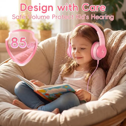 Candy Bila USB C Kids Headphones for School, 85dB Volume Limited, Wired Over-Ear Headphones for Kids, Adjustable Headband, Foldable Design for Travel, iPad, Tablet, Chromebook, Gradient Light Pink - color: Gradient Light Pink