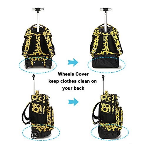 Tilami Rolling Backpack 18 inch Wheeled Laptop Backpack School College Student Travel Trip Boys and Girls (Sunflower) - color: Sunflower