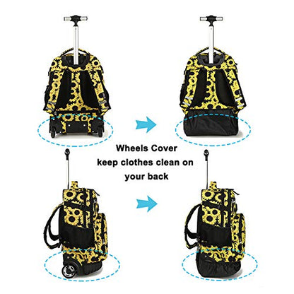 Tilami Rolling Backpack 18 inch Wheeled Laptop Backpack School College Student Travel Trip Boys and Girls (Sunflower) - color: Sunflower