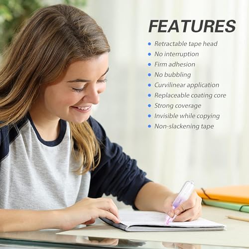 Refillable Retractable Quick Dry White Correction Tape,Mini Small Japan Aesthetic Cute Correction Tape Pen, with Easy to Use Kawaii Pen Shaped Applicator,for Home Office School Supplies