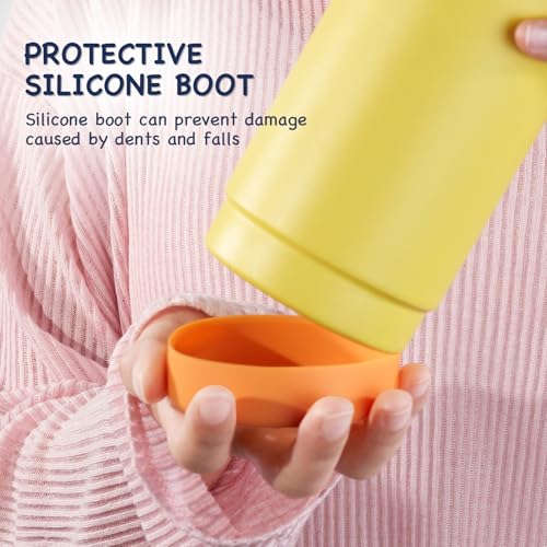 Kerilyn 12oz Kids Water Bottle 2 Pack, Stainless Steel Insulated Water Bottle Bulk, Toddler Cups with Straws Leak-Proof, Kids Water Bottles for School Boys Girls, BPA Free, Cantaloupe + Yellow - color: A. Cantaloupe+Yellow