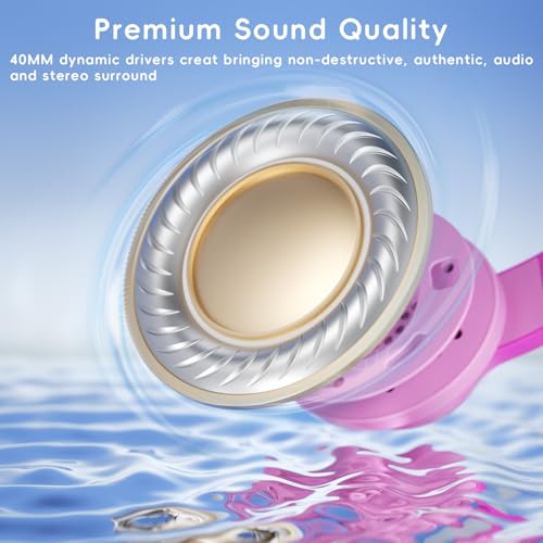 Candy Bila Kids Headphones, Wired Headphones for Kids Over Ear with Microphone, Foldable Headphone for Learning & Entertainment, Gradient Deep Pink - color: Gradient Deep Pink