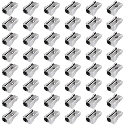 Frienda 48 Pack Metal Pencil Sharpeners Handheld Metal Mini Sharpeners Manual Pencil Sharpeners with Single Hole Aluminum Alloy Sharpener for Standard Size(Silver)