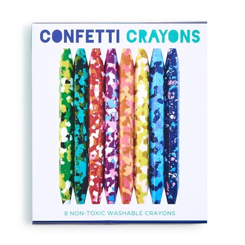Two's Company Happy Confetti Multicolor Crayons in Gift Box, 5.5-Inch, Wax, Set of 8