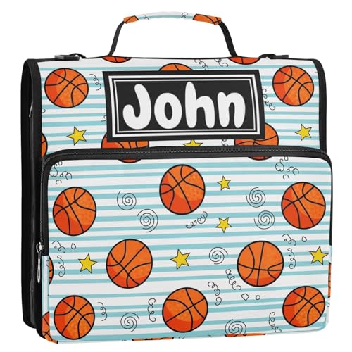 Basketball Stars Print Custom Zipper Binder Bag 3 Ring with Shoulder Strap & Handle Personalized Binder Bag Expandable File Folder for School - color: Multi-basketball Stars
