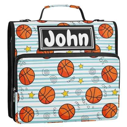 Basketball Stars Print Custom Zipper Binder Bag 3 Ring with Shoulder Strap & Handle Personalized Binder Bag Expandable File Folder for School - color: Multi-basketball Stars