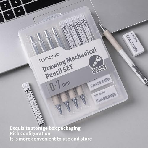 languo 0.7mm Mechanical Pencil Set with Case, 4PCS Drafting Mechanical Pencils Kit – 4 Tubes 2B Lead Refills, 3 Erasers, Ideal Pencil Set for Writing & Drawing - style: 0.7mm