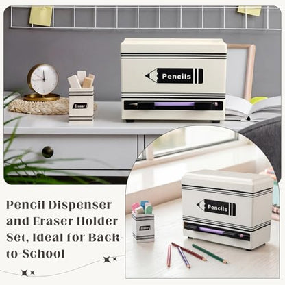 Pencil Dispenser for Classroom, 2Pcs Classroom Organization Set, Interactive Pencil Holder with Eraser Holder, Pencils Station for Teacher & Student, Teacher Must Have, Back to School Supplies(White) - color: White